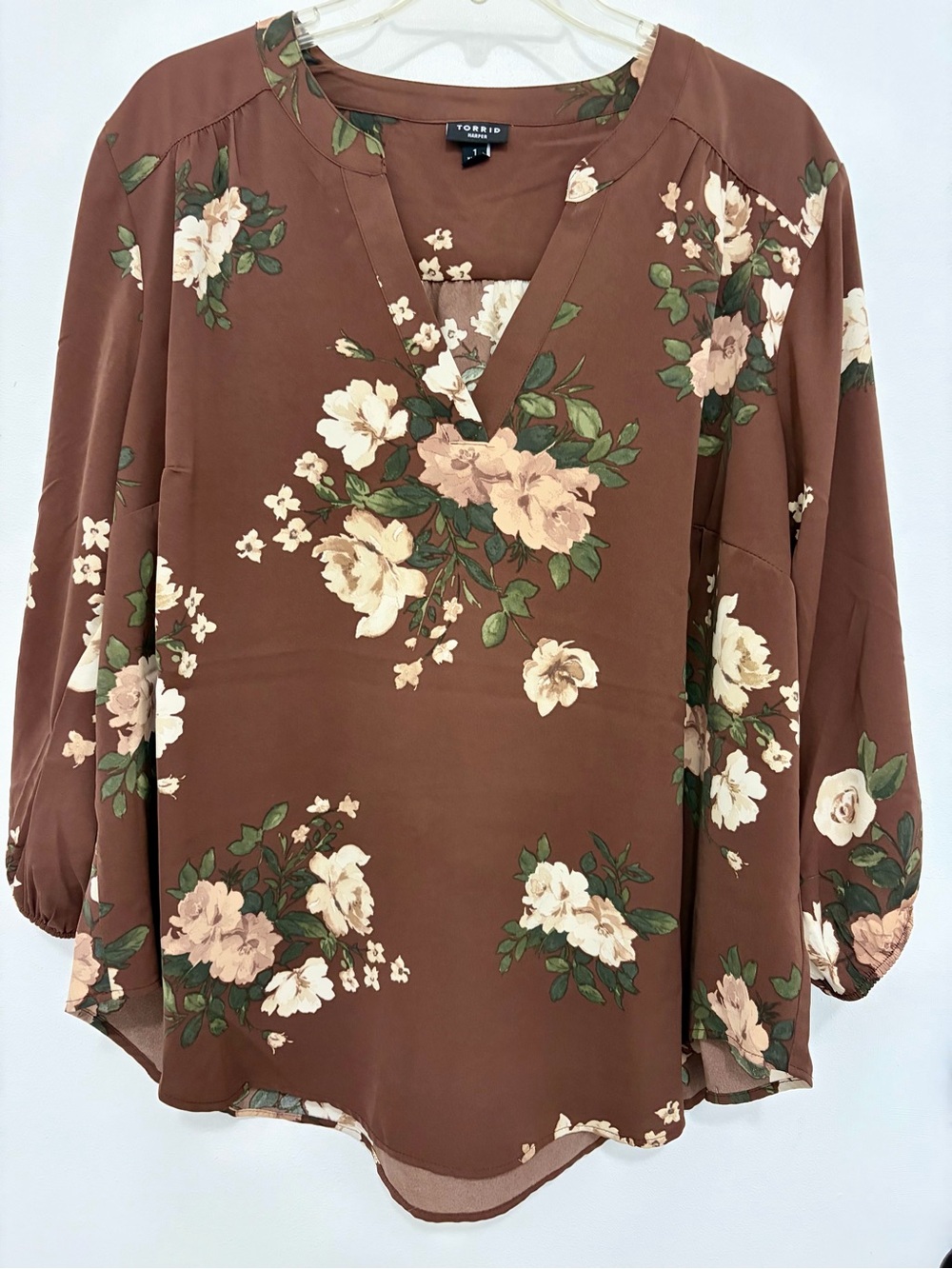 torrid Brown Floral V-Neck Peasant Blouse